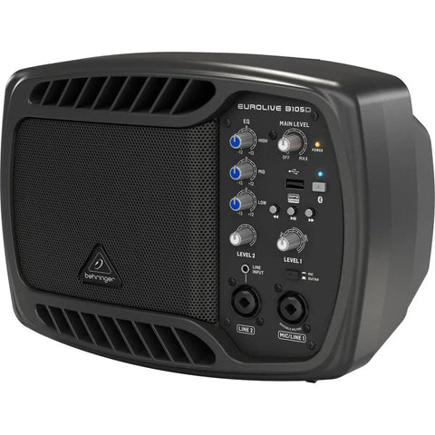 EUROLIVE B105D Ultra Compact 50W PA and Monitor Speaker with MP3 Player, USB Playback, Bluetooth Streaming, front angle view