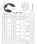Diagram of E clip dimensions and size chart from Durable Metal E Clip Assortment Kit With 147 Pieces And Sizes From 2mm To 12mm Portable Grab And Go Organizer Case Perfect For DIY Projects Home Repairs Crafting And Electronics Work Built To Last.