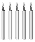 Front view: five 1/16-inch tungsten carbide square end mills, 2-flute, AlTiN-coated, 5-piece set