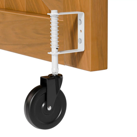 5 Inch Heavy Duty Spring Loaded Gate Caster With 360 Degree Swivel Wheels For Wooden And Metal Gates, No Sag Kit, white mount