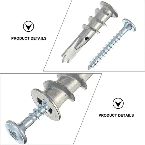 Self-Drilling Drywall Anchors Set With Zinc Alloy Screws, 200 Piece Kit For Picture Frames, Mirrors, Shelves, And Bathroom Accessories No Drill Needed, Easy Removal, Strong Hold, close-up