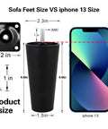4 Pack 4.6 Inch Plastic Sofa Legs With M8 Screws, Tapered Replacement Furniture Feet size comparison with iPhone 13