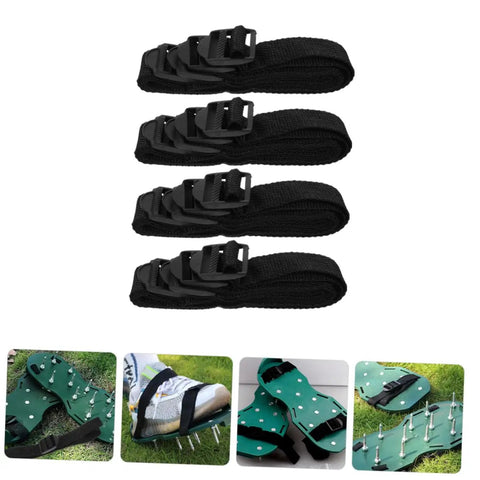 No Fuss Setup 16 Pcs Lawn Aerator Shoes Straps With Grass Spike Attachments for Manual Aerating. Adjustable straps and spikes shown.