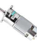 Solid 42GA775 DC Gear Motor 12V Low Speed Reversible CW CCW With All Metal Gears Overcurrent Protection for Automation And Robotics Builds, silver motor with shaft.