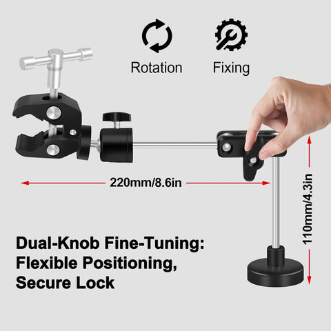 Magnetic Soldering Clamp With 2.16 Inch Jaw And 55 Lb Base, 360 Degree Rotation, shown in dual-knob fine-tuning mode