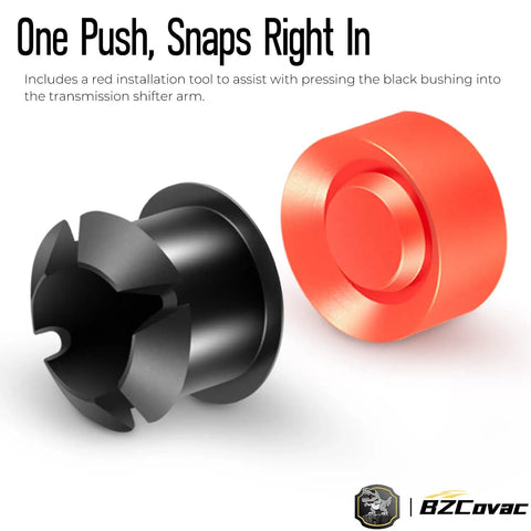 Black bushing and red installation tool from Gear Shift Cable Bushing Repair Kit With Install Tool For Transmission Shifter Cables