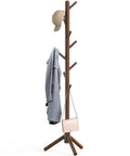 Wooden Coat Rack Tree Stand With 9 Hooks Walnut Finish Adjustable Height Modes Space Saving Garment Organizer