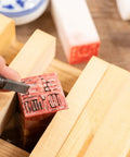 Hand carving using Mini Wood Carving Clamp Bench Vise For Engraving And Whittling, Tiny But Mighty Grip On Small Blocks.