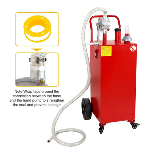 Red 30 Gallon Gas Caddy With Pump On Four Wheels, Ready To Roll Portable Fuel Tank For Boat, ATV, Car, Motorcycle, UTV