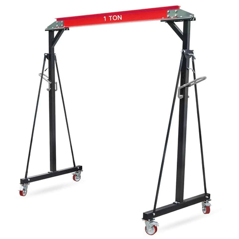1 Ton Gantry Crane With Chain Hoist, Adjustable Height From Eight To Twelve Feet, 2200 LB Capacity, Locking Casters, Shop Lift For Garage