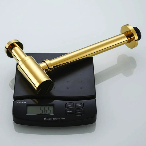 Deep Gold Polished Brass Contemporary Round Bottle P Trap Kit For 1 And A Quarter Inch Sink Drain Titanium Gold Finish