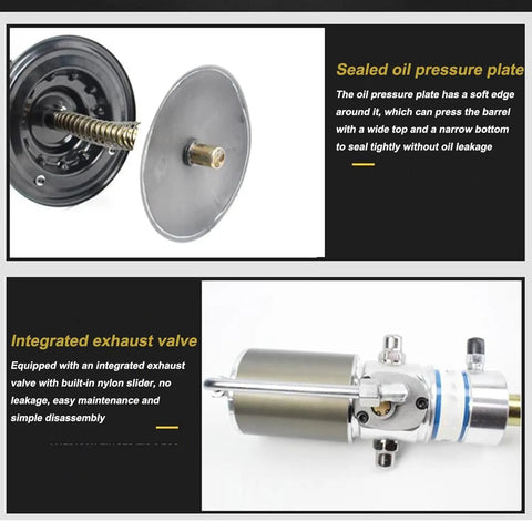 60 to 1 Air Operated Pro Grade Grease Pump sealed oil pressure plate and integrated exhaust valve details