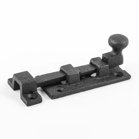 Solid As A Rock Heavy Duty Wrought Iron Slide Bolt Latch With Classic Ball Tip Handle, 3.5 inches, black finish