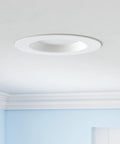 Smart Retrofit LED Recessed 6 Inch Downlights With Color Changing RGBCW 15W 1150 Lumens Bluetooth Mesh Hub Included Voice Control With Alexa Dimmable 2700K To 6500K 4 Pack For Easy Whole Home Lighting installed in ceiling room view