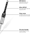 Six Piece Square Hole Drill Bit Set High Speed Steel Mortising Chisel Bits For Woodworking Pine Mdf Particle Board 1/4 To 9/16 Inches showing drill components with U-chute for wood chips.