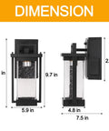 Dusk To Dawn Outdoor Light With GFCI Outlet Bubble Glass Exterior Wall Mount Fixture dimensions shown in black metal