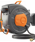 Retractable Garden Hose Reel With 100 Foot Hose, Heavy Duty Half Inch Burst Pressure 435 PSI, wall mounted water reel.
