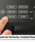 Display panel of Indoor Pizza Oven That Makes 12 Inch Pizzas Fast, Reaches Up To 800 Degrees Fahrenheit, Countertop Electric Maker With 5 Presets.