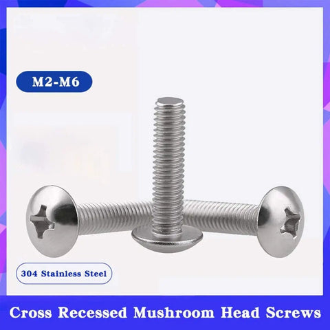 Kickbutt Solid Stainless Steel Self Tapping Screws With Phillips Cross Recessed Mushroom Truss Heads In Precision M2 And M2.5 Sizes Fifty Count Bundles For Hard Core Diy Builds displayed on a colorful background.