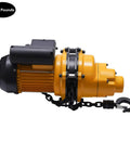 Heavy Duty Electric Chain Hoist Delivering 1100 Lbs Of Serious Lifting Muscle Along With A Bulletproof 1300W 110V Copper Motor side view with steel chains.