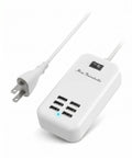 White Six Port USB Charger Hub With US Plug Desktop Power Wall Adapter Cable Included Travel Charging Station for Six USB Devices