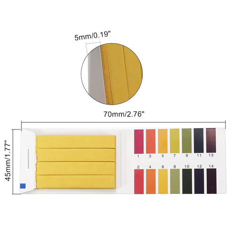 PH Test Strips 1-14 Full Range 1200 Strips For Garden Soil Testing, close-up of strip size and color indicators, 15 packs of 80 per pack