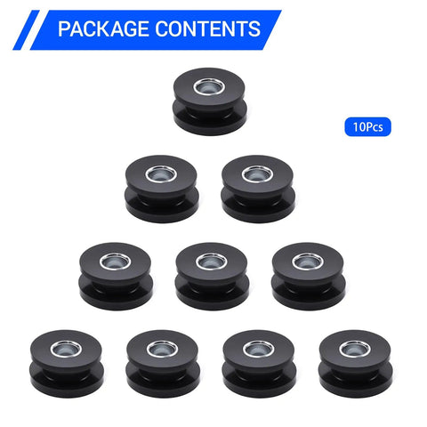 M8 Rubber Grommet Kit With Steel Core, ten piece reinforced bushing set with black rubber and steel for securing bike fairings.