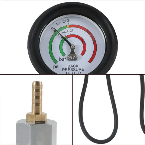 Back Pressure Exhaust Tester Gauge For Cars With A Six Foot Hose Pro Grade Catalytic Converter Diagnostic Tool To Diagnose Exhaust System Backpressure And Catback Performance Easy Idle Testing And Troubleshooting, 2.5-inch gauge, brass adapter, hose