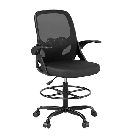 Tall Drafting Chair For Home Office And Art Studio, Ergonomic Standing Desk Stool with adjustable foot ring, mesh back, black