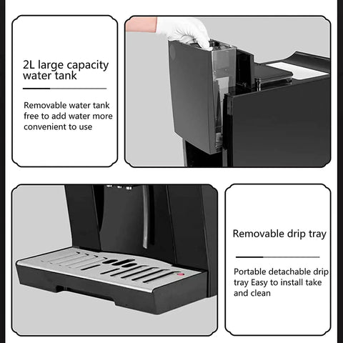 Automatic Home Coffee Machine With Small Touch Screen Built In Grinder Integrated Steam Pump 2L Movable Water Tank Auto Shutoff Easy Clean Quiet Pump All In One Espresso Maker removable water tank and drip tray