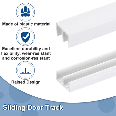 Close-up of Four Pack White Plastic Sliding Door Track Kit For One Quarter Inch Thick Panels with raised design and features.