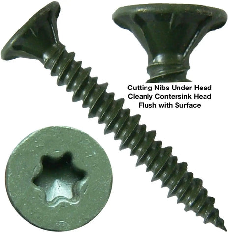 10X1-1/4 Cement Board Screws Featuring Sharp Torx T-25 Head And Ceramic Coated Finish For Easy Mounting On Concrete Backer Panels.