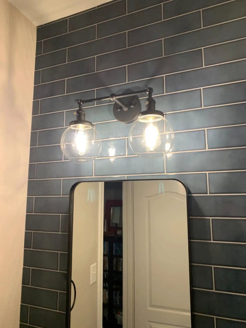 Two Light Vintage Wall Sconces With On Off Switch Globe Glass Vanity Bathroom Light Fixtures Industrial Style Wall Lighting For Living Room And Bedroom E26 Base 110 220V