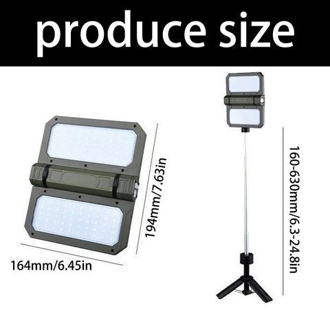 Dimensions of Portable Telescopic Camping Light with Adjustable Stand and Built In Power Supply shown with measurements