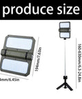 Take Anywhere Portable Telescopic Camping Light With Adjustable Stand And Built In Power Supply For Emergencies And Outdoor Adventures, Space Saving Folding Design shown in extended and folded dimensions.