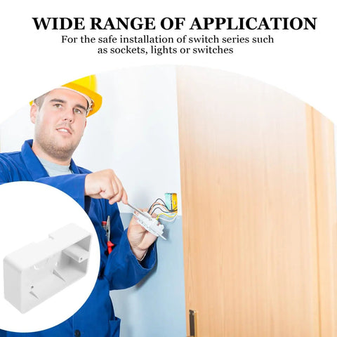 Five Piece Surface Mount Outlet Box Set Made From Durable ABS Plastic For Indoor Use, shown with installation view on wall