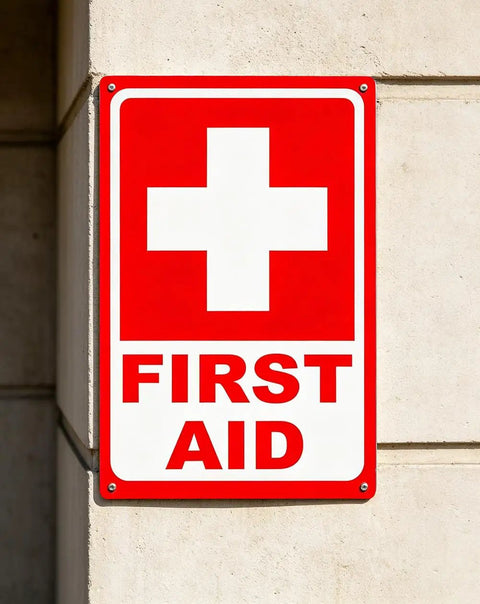 Heavy Duty 15x21 Inch Aluminum First Aid Sign, Weatherproof And Rust Free, Pre-Drilled For Easy Mounting on a wall