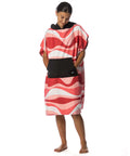 Child wearing Kids Hooded Poncho Towel With Front Pocket Microfiber Quick Dry Swim Cover Up For Boys And Girls For Beach And Pool Absorbent