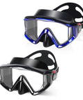 Two styles of Three Window Panoramic Snorkel Mask for Grown Ups with Anti Fog Scratch Resistant PC Lenses and Liquid Silicone Skirt