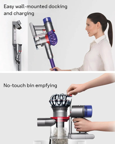 Replacement Quick Release Wand For Dyson V7 V8 V10 V11 V15 Cordless Stick Vacuum Cleaner in use, easy docking and bin emptying