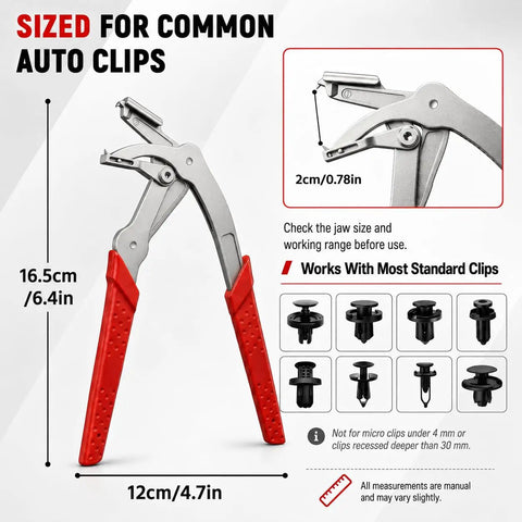 Professional Grade Auto Clip Pliers Built For Quick No Fuss Damage Free Extraction Of Car Trim Fasteners and Panel Removers Featuring Angled Stainless Steel Jaws, 16.5cm long.