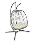Two Person Outdoor Egg Swing Chair With Stand For Patio Garden Or Balcony Cushioned Wicker Hammock Chair Weather Resistant And Sturdy Dual Hooks