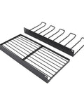 Heavy Duty Wall Mount Power Tool Organizer Rack With Drill Charging Station For A Clutter Free Garage handles drills with sturdy black steel design.