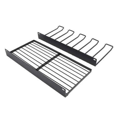 Heavy Duty Wall Mount Power Tool Organizer Rack With Drill Charging Station For A Clutter Free Garage handles drills with sturdy black steel design.