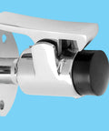 Marine Grade Stainless Steel 316 Boat Door Stopper With Rubber Tip Bumper And Spring Loaded Latch Door Holder For Yachts RVs Motorhomes Campers Marine Hardware Set With Fastener. Close-up view showing rubber tip and spring latch.