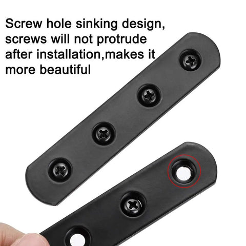 Eight Piece Stainless Steel Mending Plates 4 Inch Square Corner Brackets With Matching Screws, showing screw hole sinking design.
