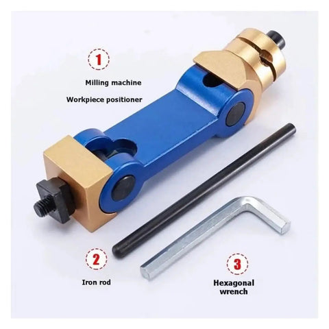 Hella Stable CNC Mills Vise Stop With Quick Slide Adjustments And Kickass Rugged Steel Build For Absolute Zero Drift Workpiece Location On T Slot Machine Tools, blue adjustable workpiece positioner and tools.