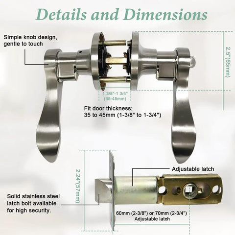 Privacy Door Lever Set Keyless Bedroom And Bathroom Lock Brushed Nickel Interior Door Handles With Lock 10 Pack details view