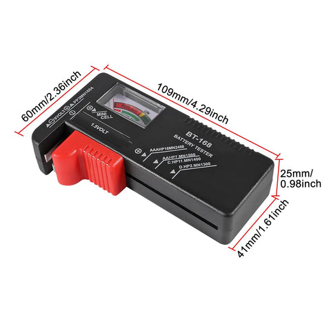 2 Pack BT 168 Universal Battery Tester For Household Batteries Quick And Easy Checker For AAA AA C D 9V And 1.5V Button Cells With Analog Display Readout, 109mm
