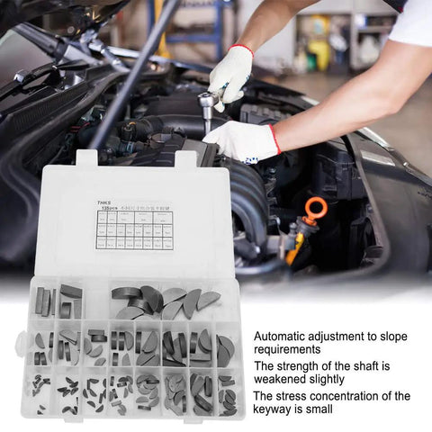 135 Piece Woodruff Key Assortment Kit With 7 To 32mm Half Moon Keys shown with mechanic working on engine